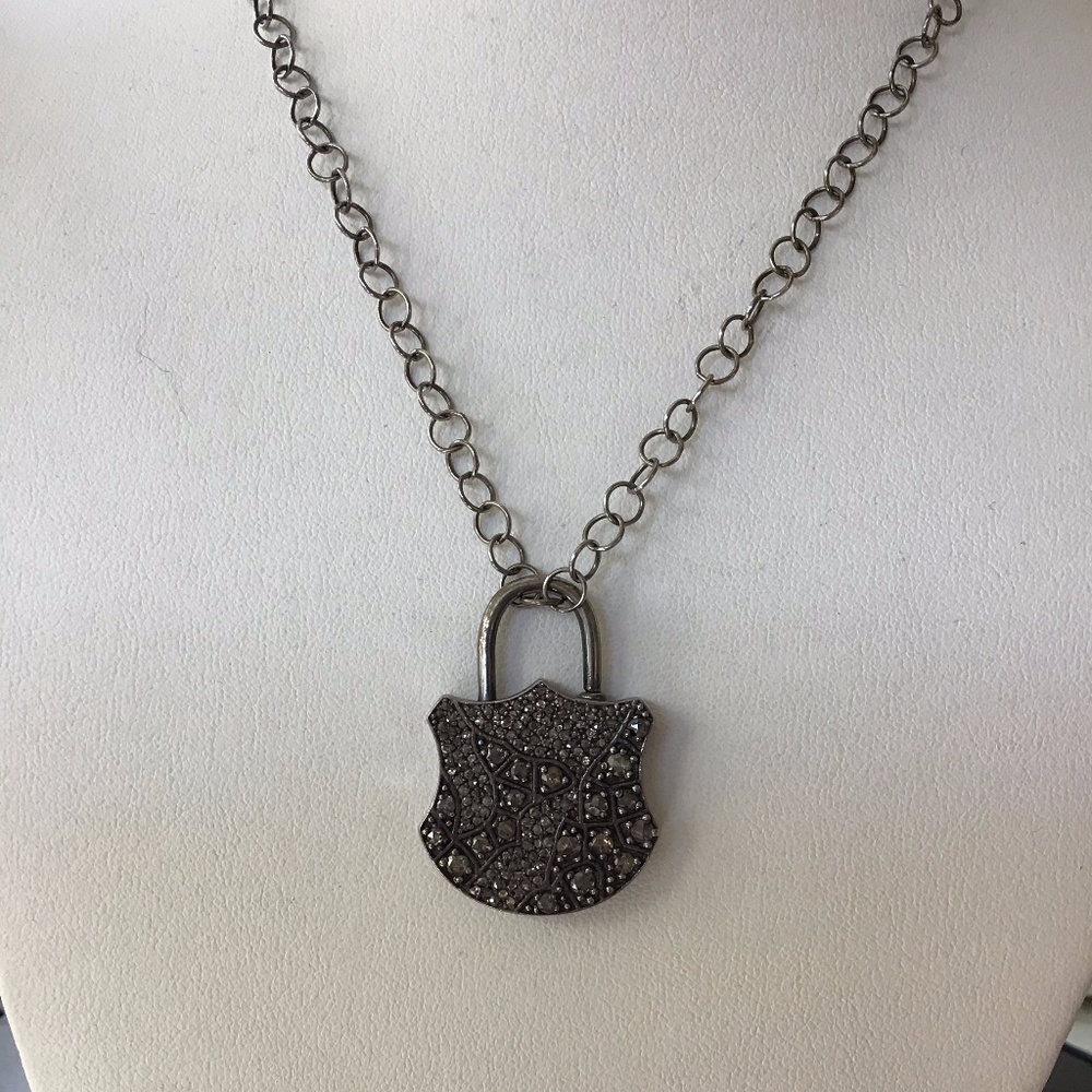 Diamond Lock Neckace Sterling Silver